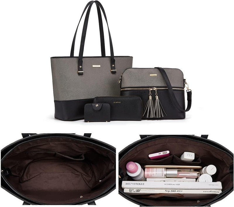 Women Fashion Synthetic Leather Handbag Set 4PCS Tote Shoulder Satchel Purse4