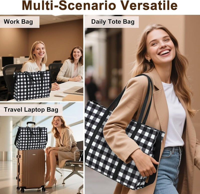 15.6" Laptop Tote Bag for Women Canvas Work Messenger Shoulder Office Handbag5