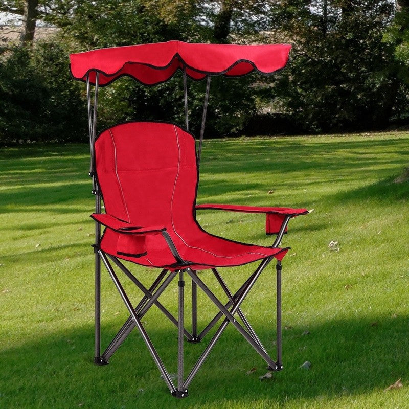Red Portable Folding Beach Canopy Chair with Cup Holders - 38"x26.5"x51"2