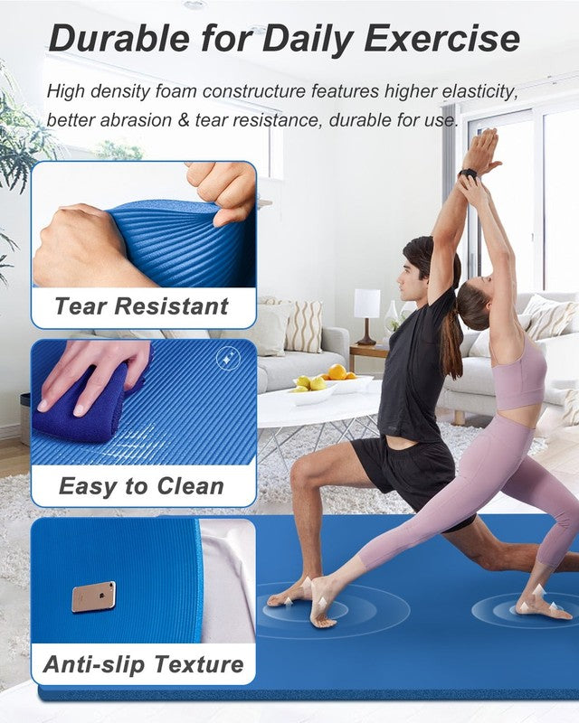 Large Exercise Mat 10Mm Thick NBR Foam for Home Gym Fitness Workout, Blue, 78X513