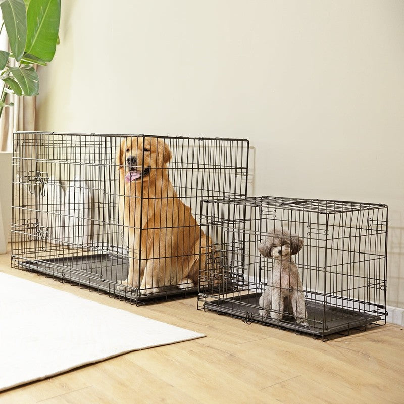 48 Inch Double Door Folding Dog Crate, Portable Small Cage with Divider, Leak Pr3