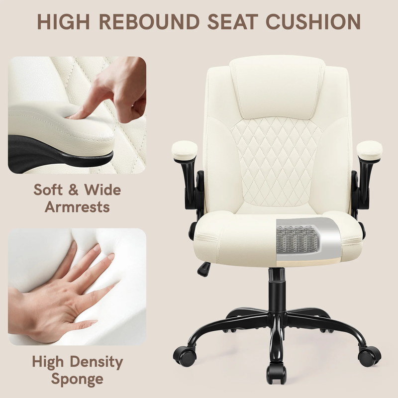 Ergonomic Leather Computer Office Chair 400LB Capacity Off White3