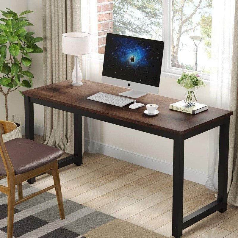 55" Computer Desk Large Office Study Writing Workstation Rustic Brown3