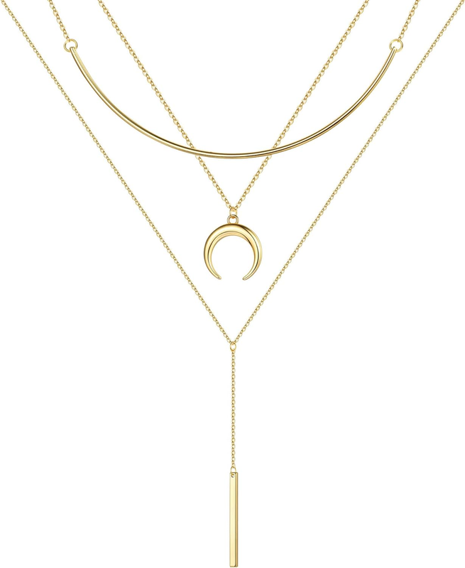 14K Gold Layered Necklaces for Women – Dainty Bar Pearl Coin Moon Jewelry9