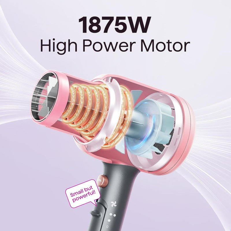 Ionic 1875W Hair Dryer for Curly Hair with Diffuser - Rose Gold & Quiet2