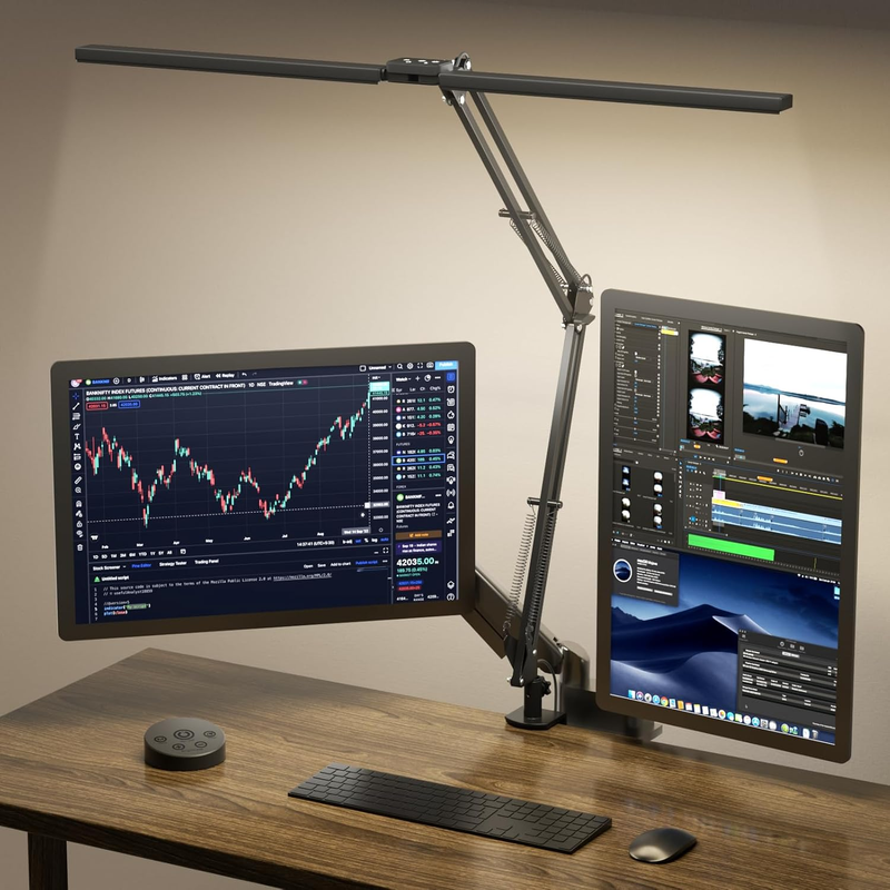 Ultra Bright 2400LM LED Desk Lamp with Clamp & Remote - Eye Caring 24W Black0