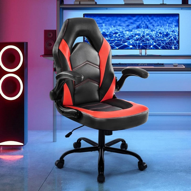 Ergonomic Gaming Chair with Flip-Up Armrests, Adjustable Height, Red PU Leather1