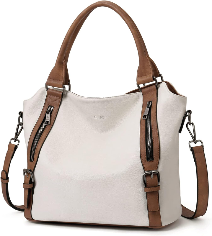 Large Women’s Hobo Bag Tote Purse w/ Multiple Pockets & Adjustable Strap Beige7
