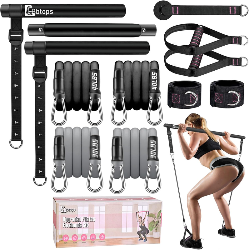 Pilates Bar Kit w/ Stackable Resistance Bands Full Body Home Gym Workout0