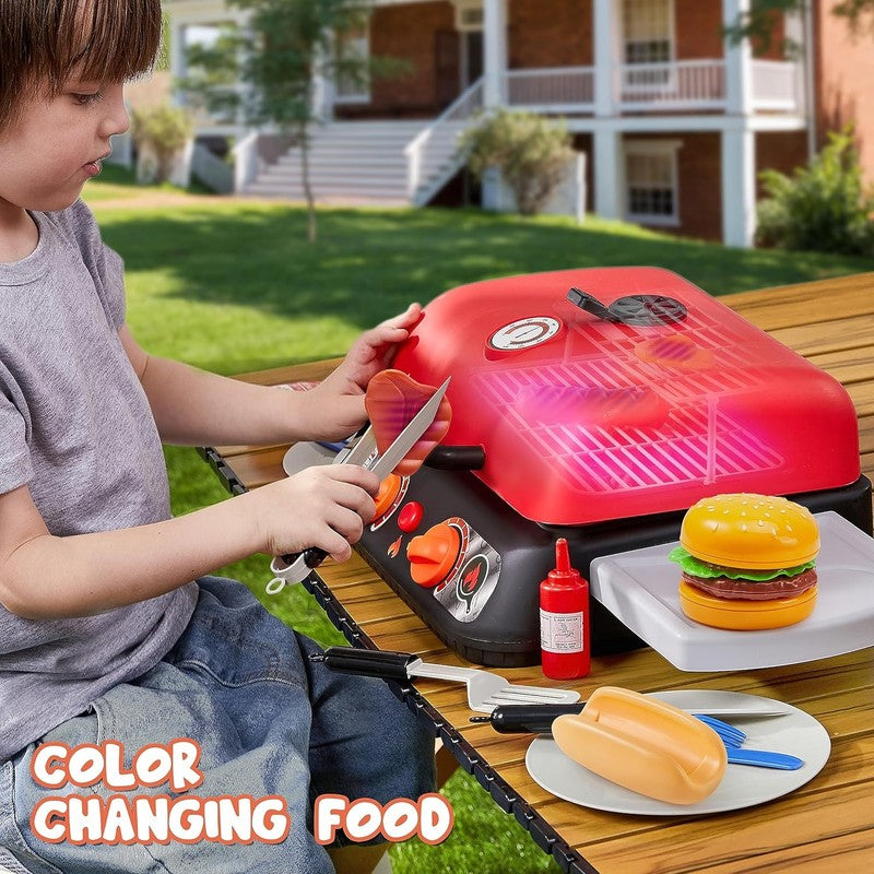 Kids BBQ Grill Playset, Kitchen Toy Set with Pretend Smoke, Light, Sound & Color5