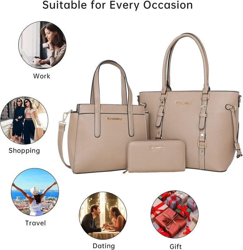 3PCS Purses for Women Tote Bag and Wallet Set Shoulder Satchel Handbags4