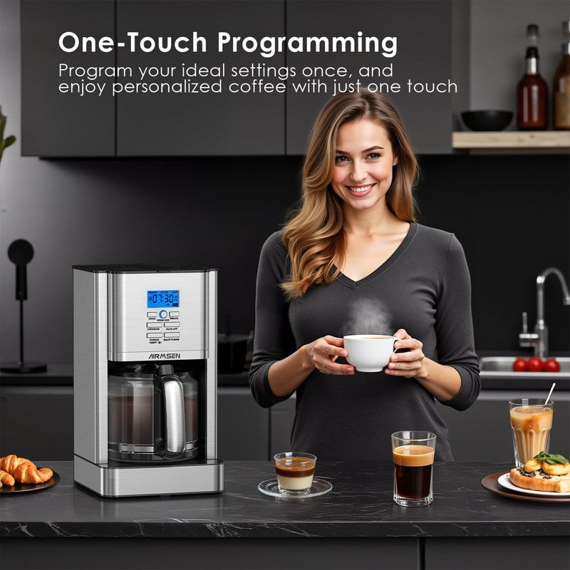 12 Cup Drip Coffee Maker Programmable Stainless Steel Self Cleaning Machine5