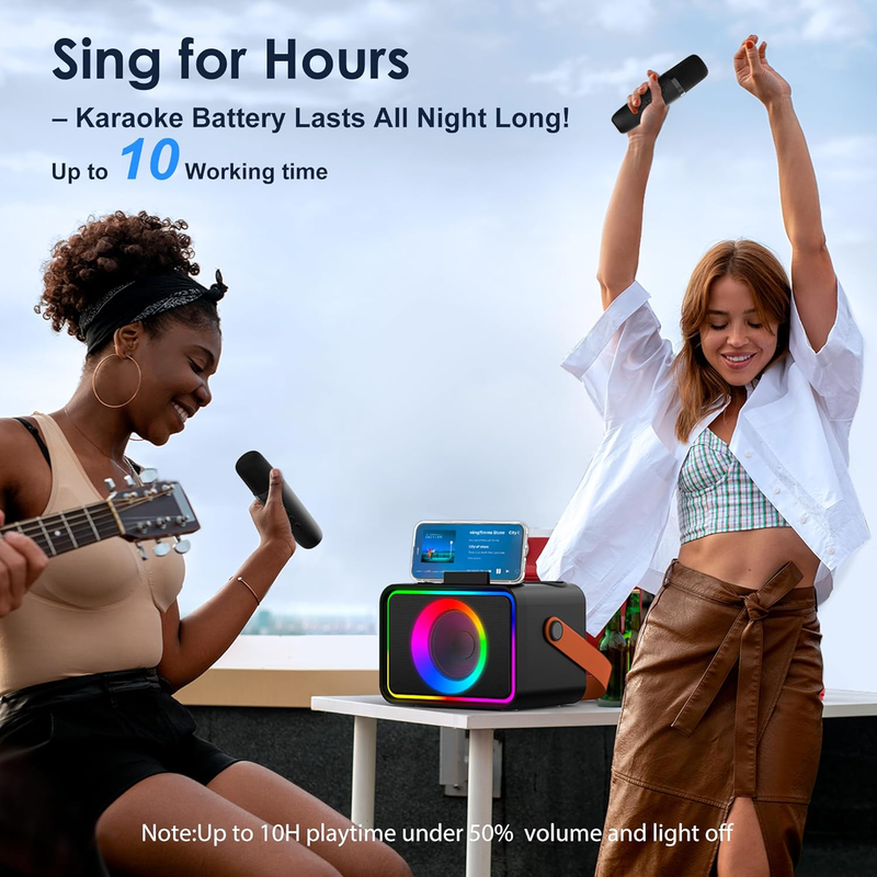 Bluetooth Karaoke Machine w/ 2 Wireless Microphones LED Party Speaker PA5