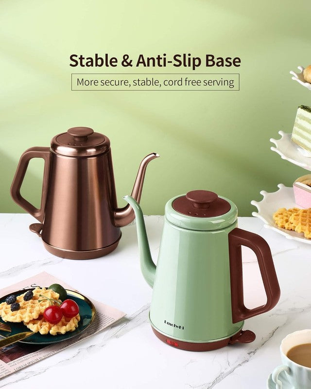 Gooseneck Electric Kettle 1L 1000W Stainless Pour Over Coffee Copper5