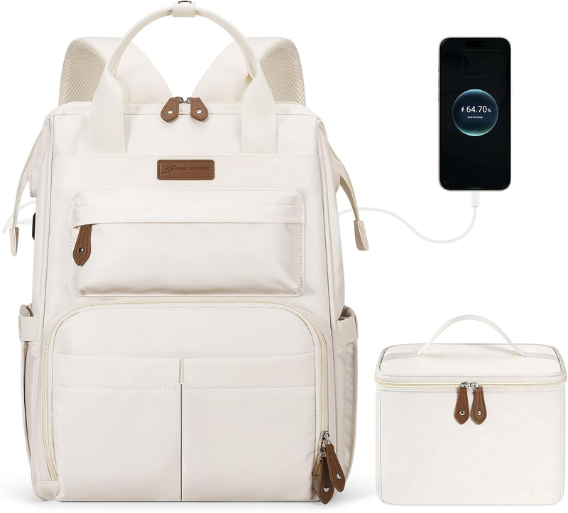 Travel Laptop Backpack 15.6 17.3" Nurse Work Bag w/ Lunch Box Beige9