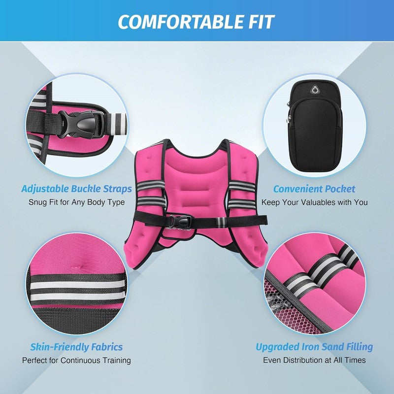 Weighted Vest 12Lb Reflective Stripe Workout Strength Training Fitness Pink1