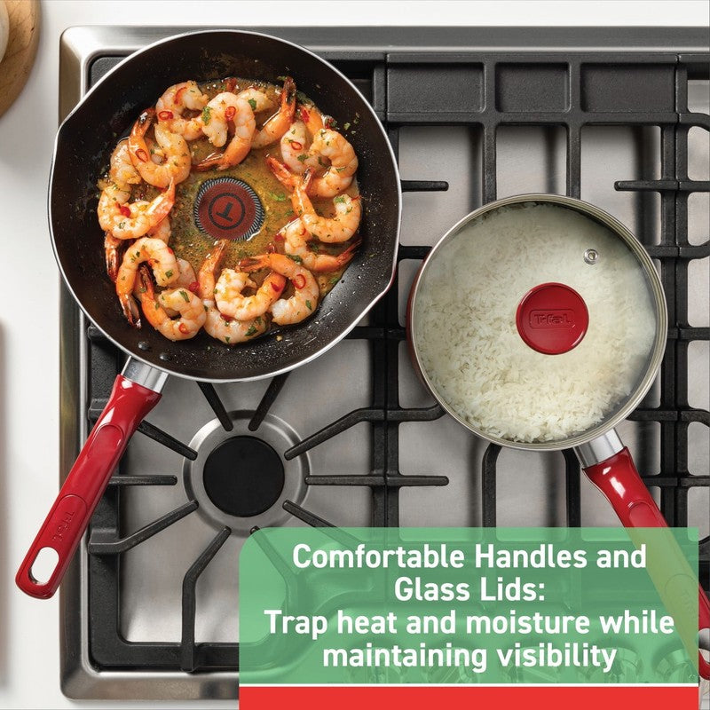 Easy Care, 20 Piece Non-Stick Pots and Pans Cookware Set, Red4