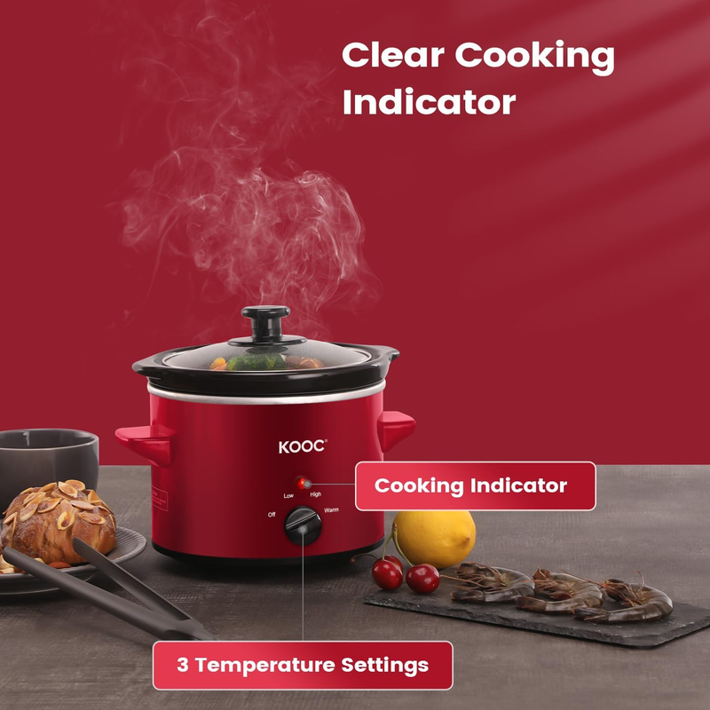 2Qt Small Slow Cooker Ceramic Adjustable Temp Stainless Steel Red4