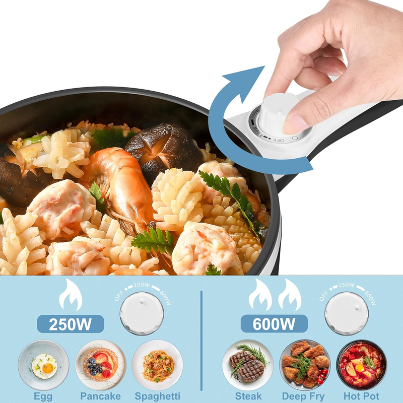 Hot Pot Electric with Steamer 1.5L  Mini Cooker Rapid Noodles Steak Egg Fried4