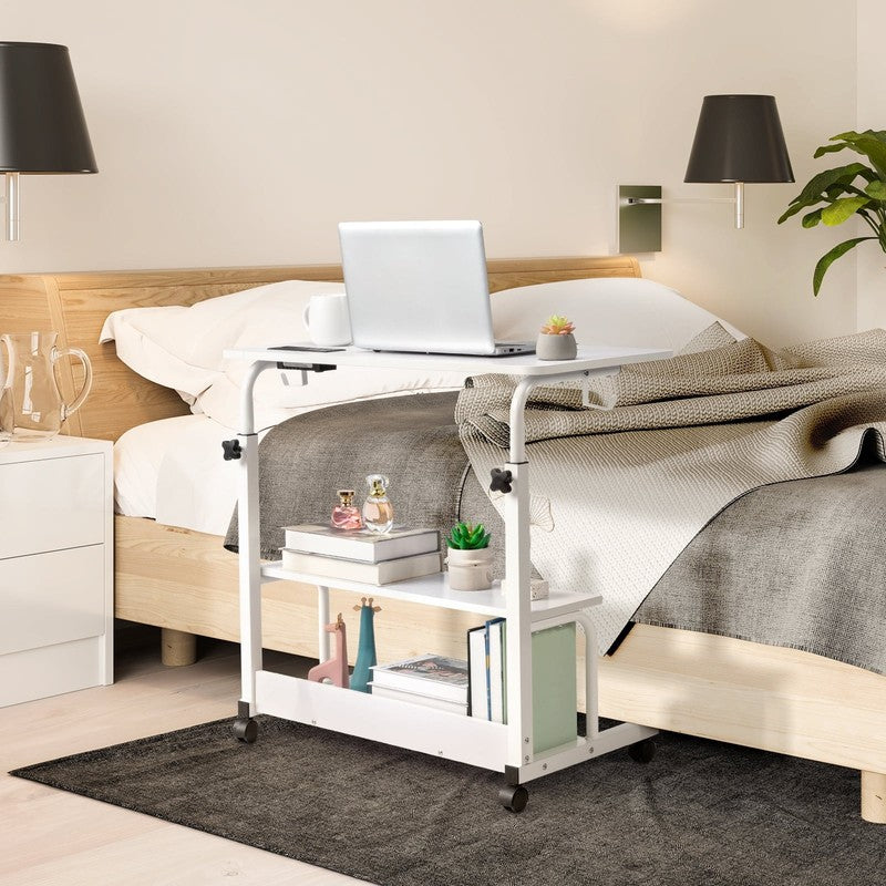 Adjustable Rolling Laptop Desk Side Table Sofa End Cart w/ Charging Station3