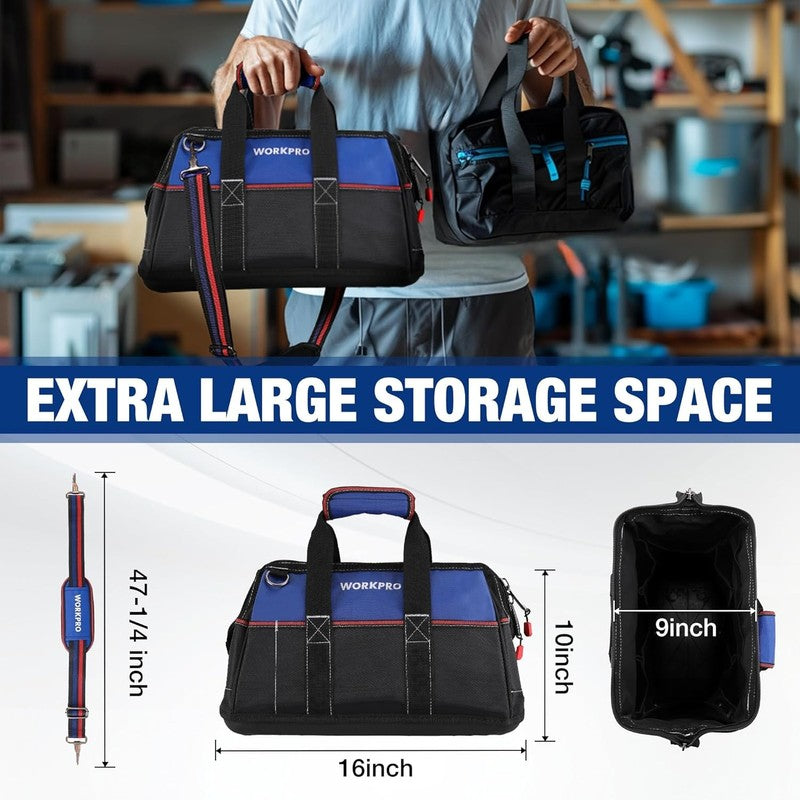 16" Wide Mouth Heavy Duty Tool Bag Waterproof Molded Base with Shoulder Strap1