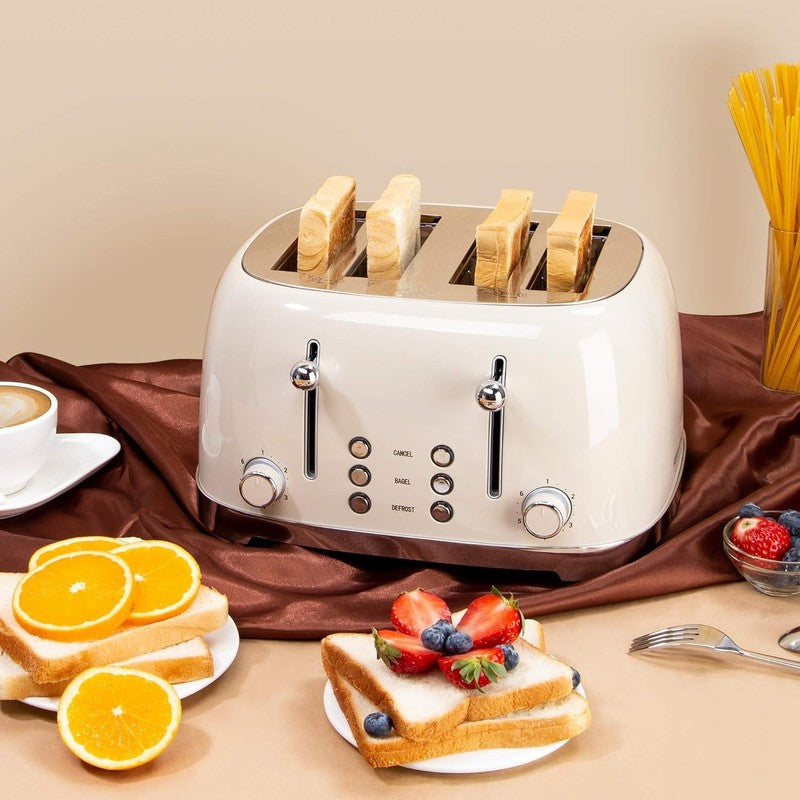 Retro 4 Slice Toaster Cream ST033 - Wide Slots, Bagel, Defrost, 6 Settings5
