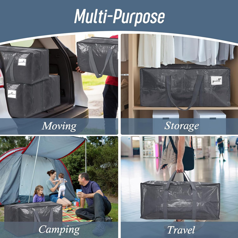 6 Pack Heavy Duty Moving Bags Large Storage Zipper Handles Gray6