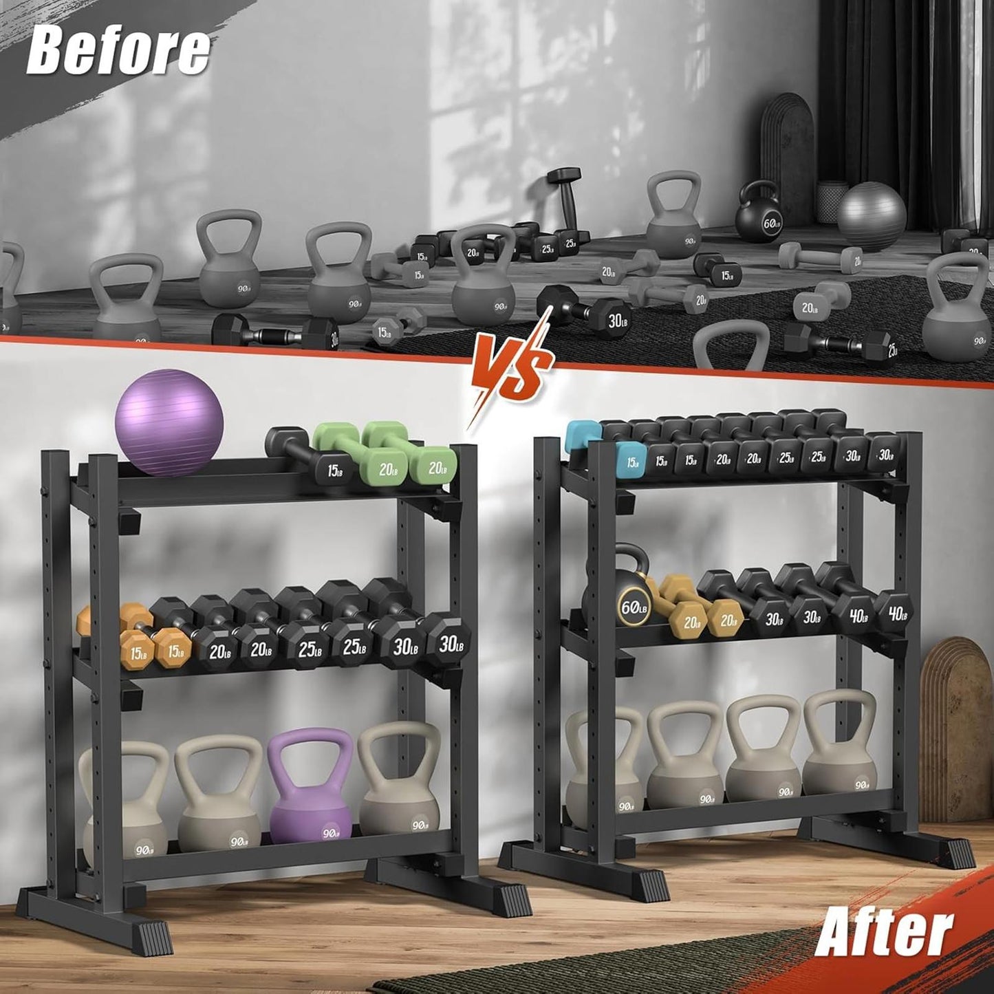3-Tier Dumbbell Rack 1100Lb Adjustable Weight Stand Home Gym