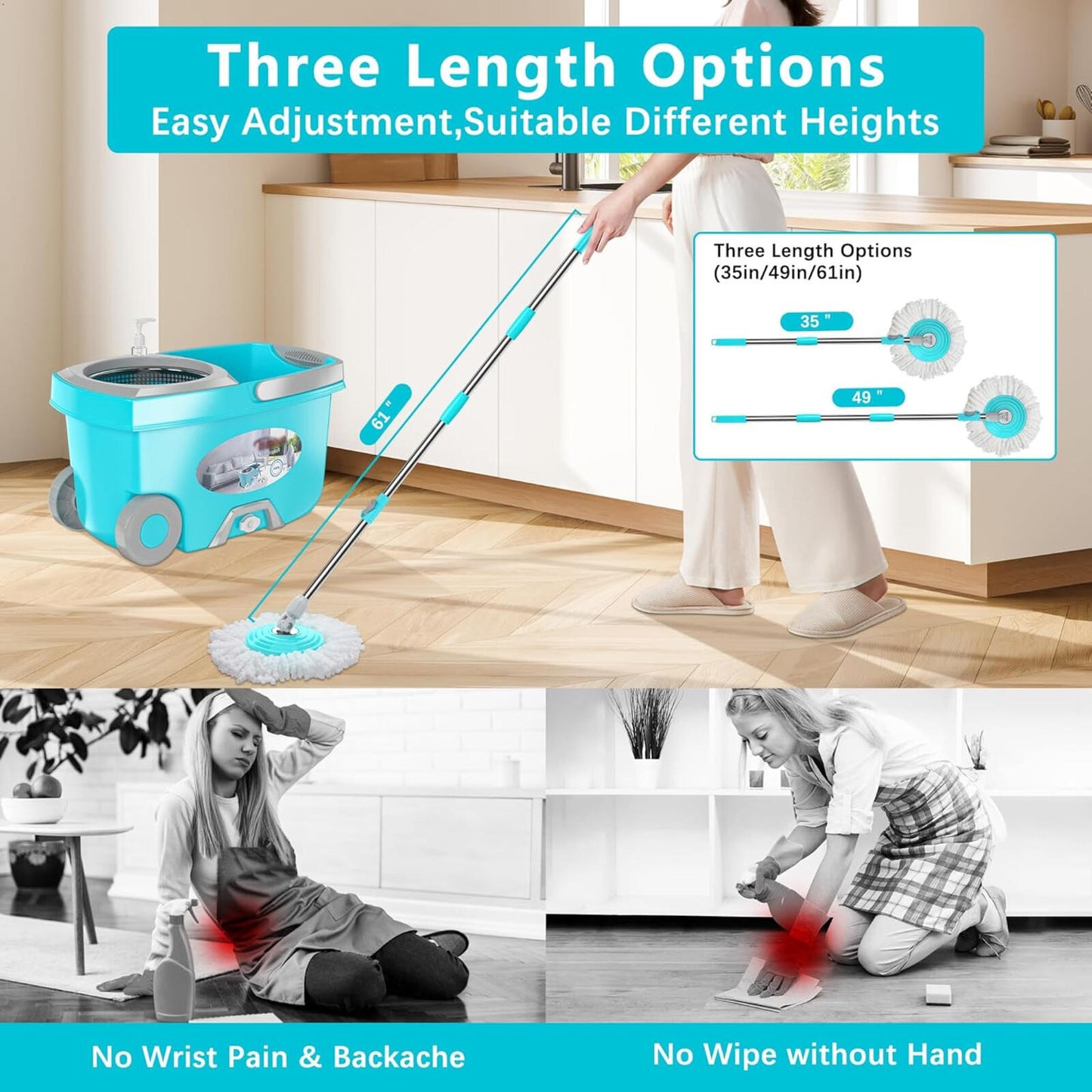Funclean Spin Mop and Bucket,Mop and Bucket with Wringer Set for Home,360 Spinni