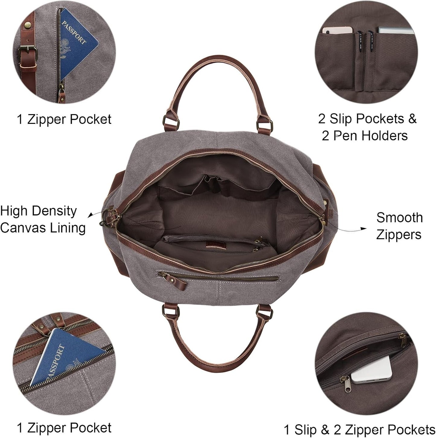 Canvas Travel Duffel Bag Leather Trim Carry On Weekender