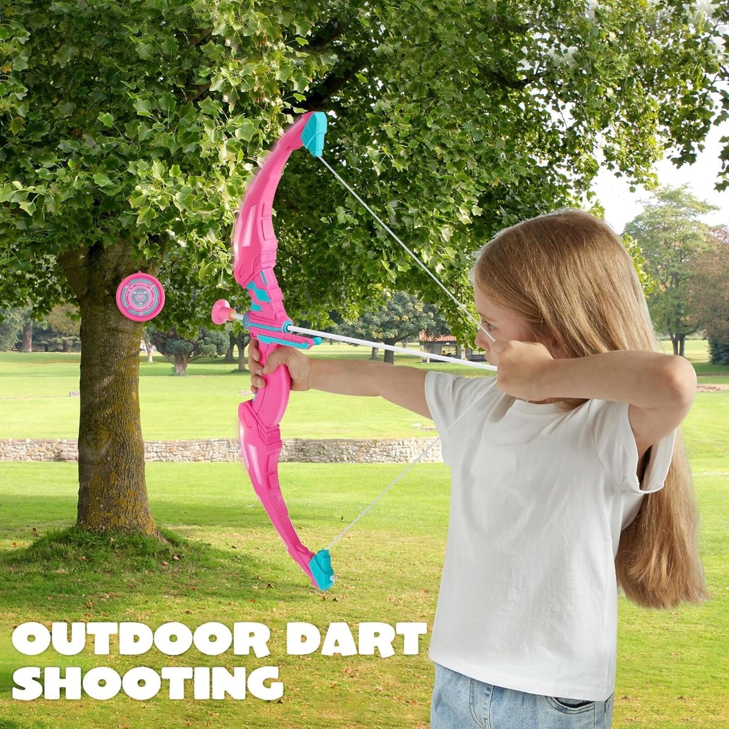 Pink Bow and Arrow Set for Girls, LED Light up Archery Toy Set with 9 Suction Cu