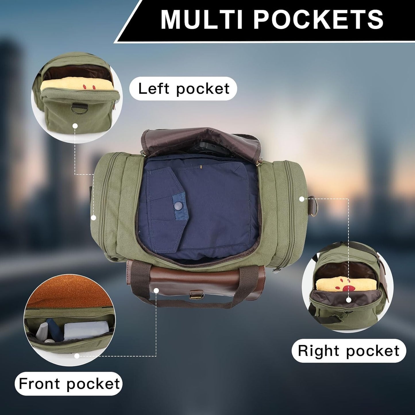 22L Lightweight Canvas Travel Duffle Bag Overnight Carry On