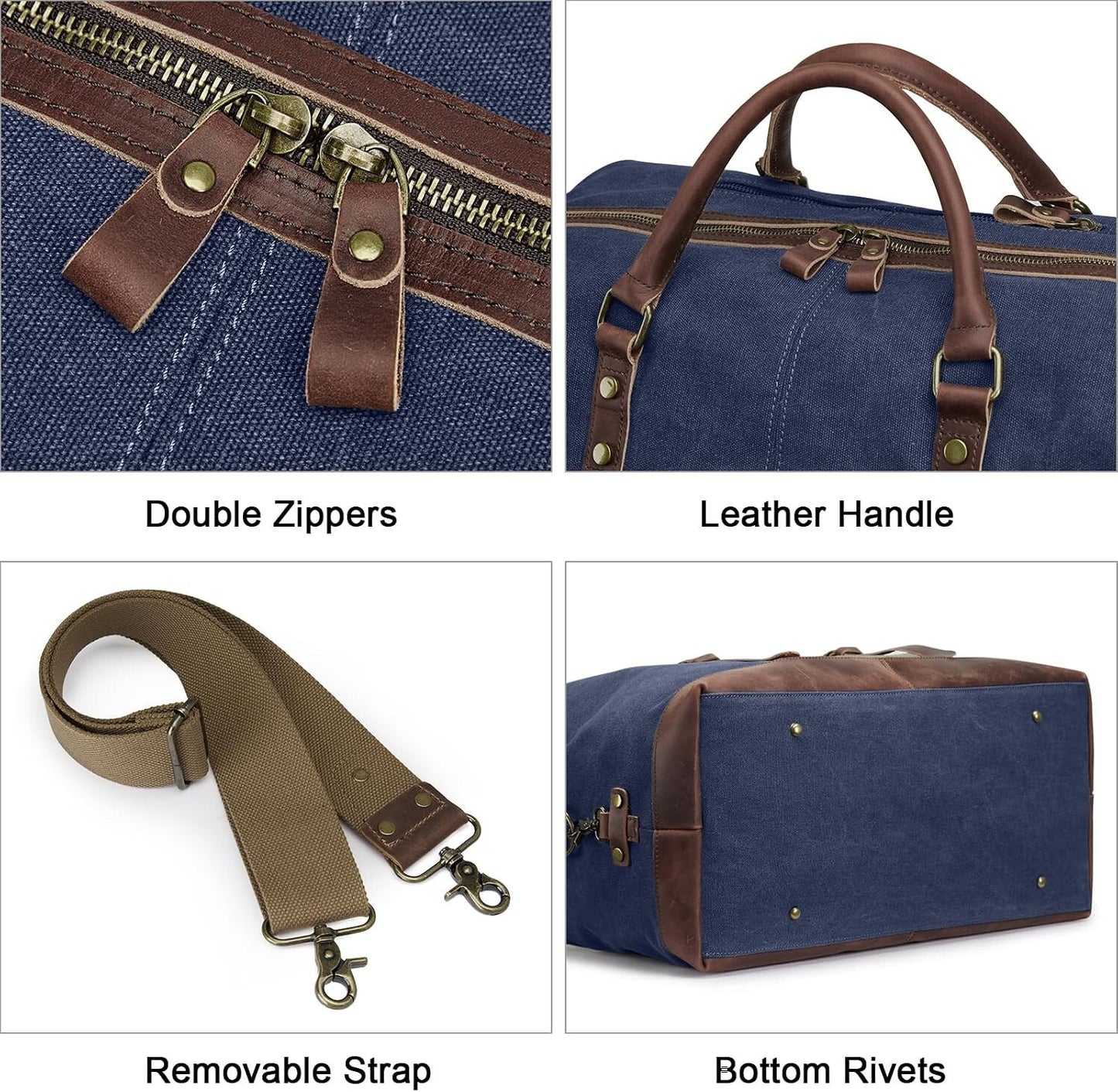 Canvas Travel Duffel Bag Crazy Horse Leather Trim Weekender