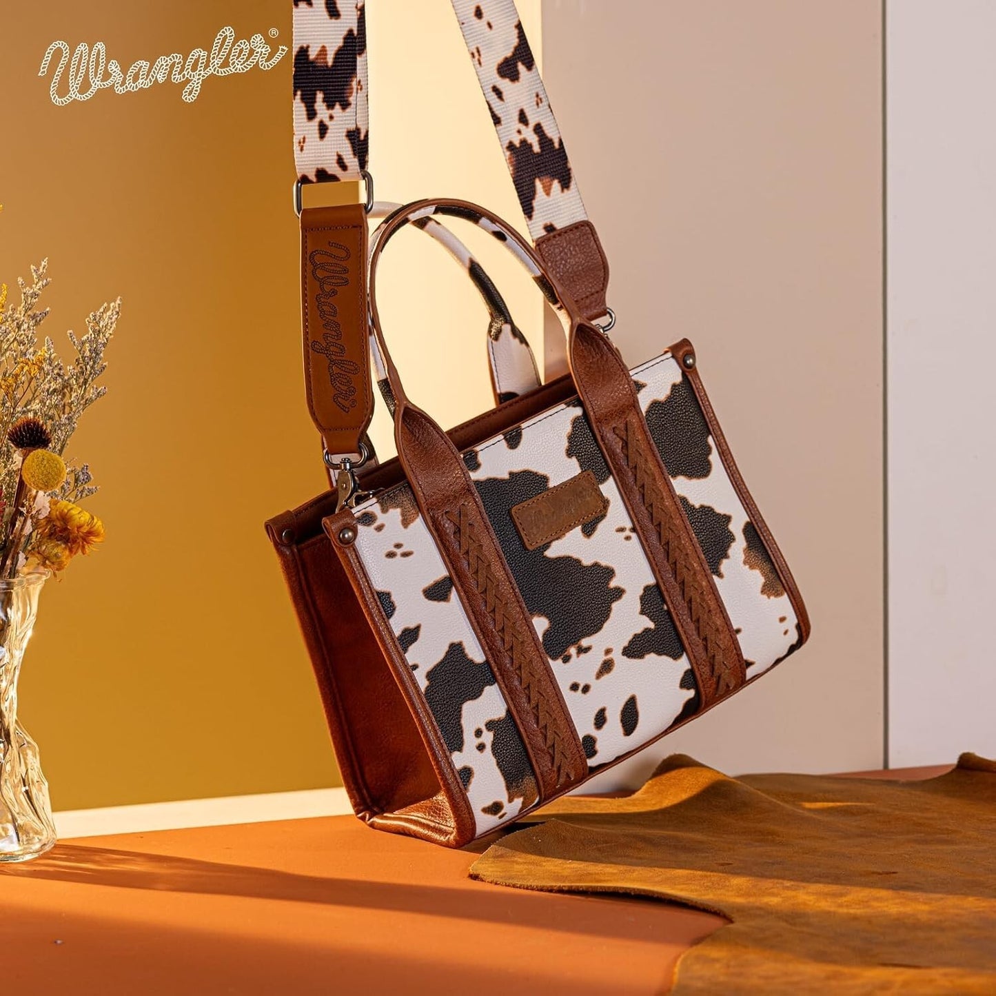 Women’s Cow Print Tote Bag Purse with Signature Strap