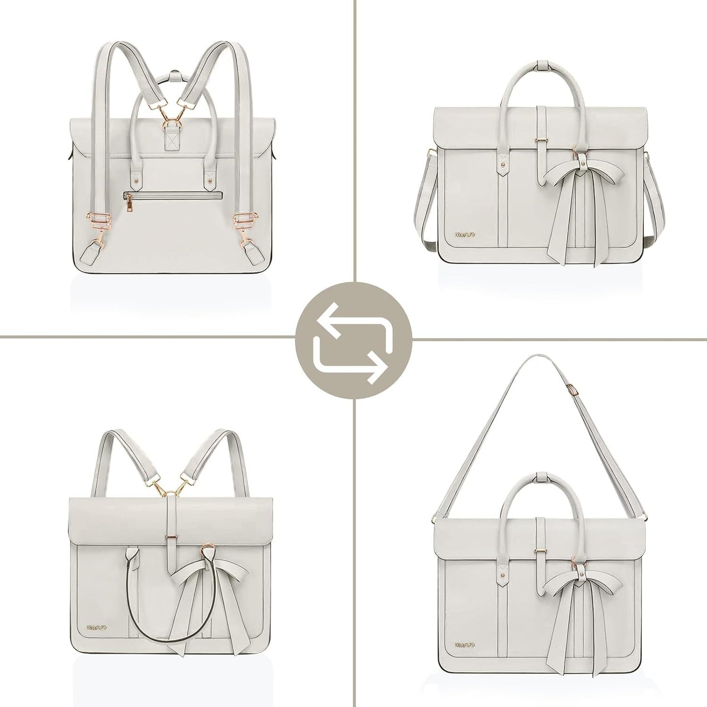 Women's PU Leather Laptop Bag Convertible Backpack Bowknot