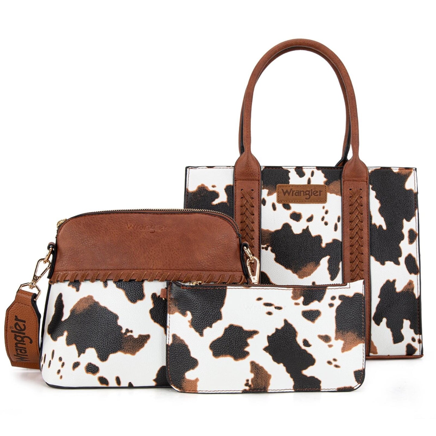 Wrangler 3Pcs Handbags Set Tote Bag & Medium Crossbody Purse & Wallet, Cow-Brown