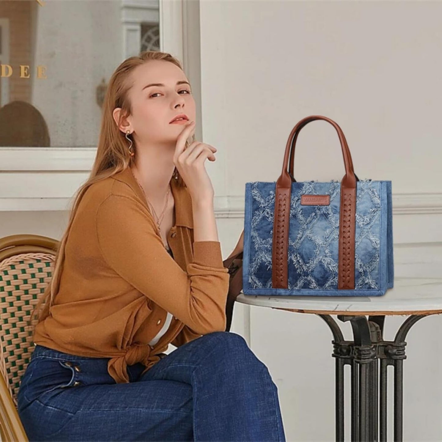 Women's Tote Bag Satchel Boho Shoulder Purse with Wristlet