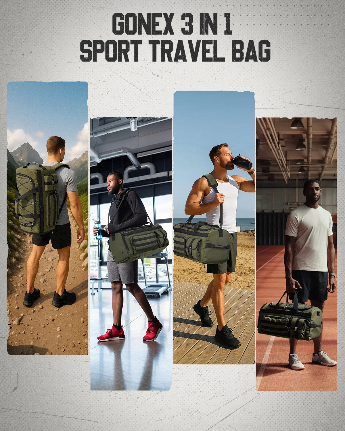 45L 3-in-1 Travel Duffel Gym Bag Backpack with Shoe Pocket