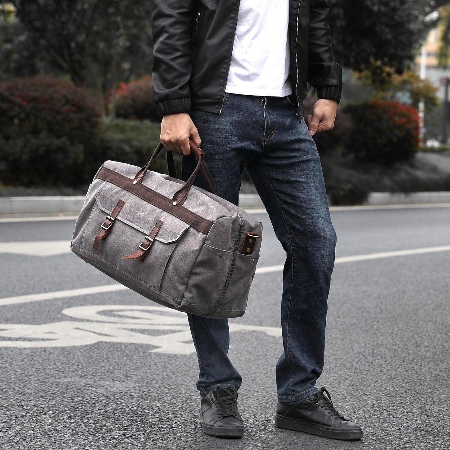 Men's Women's Waterproof Leather Bag Overnight Weekender