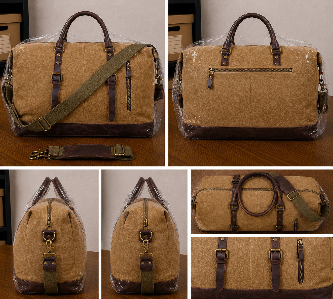 Canvas Travel Duffel Bag Leather Trim Carry On Weekender