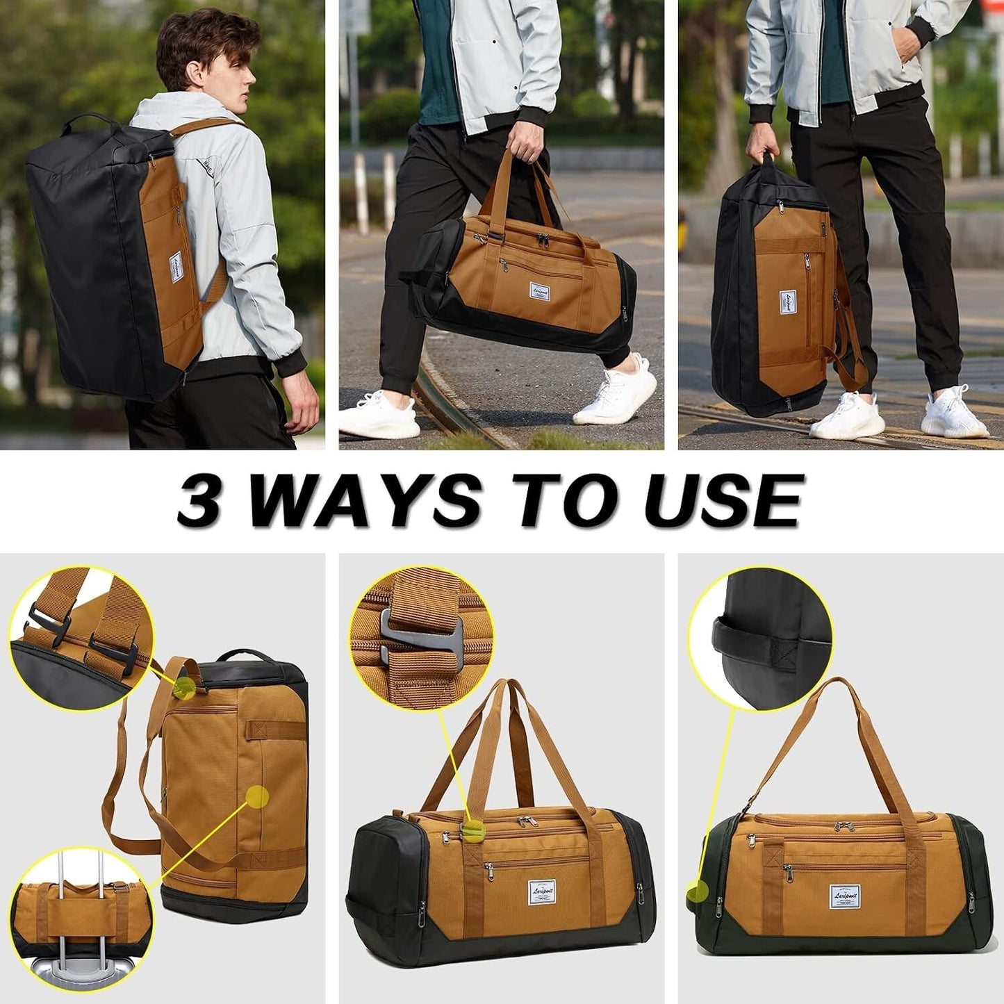 40L Travel Duffel Backpack Gym Bag Shoe Wet Pocket
