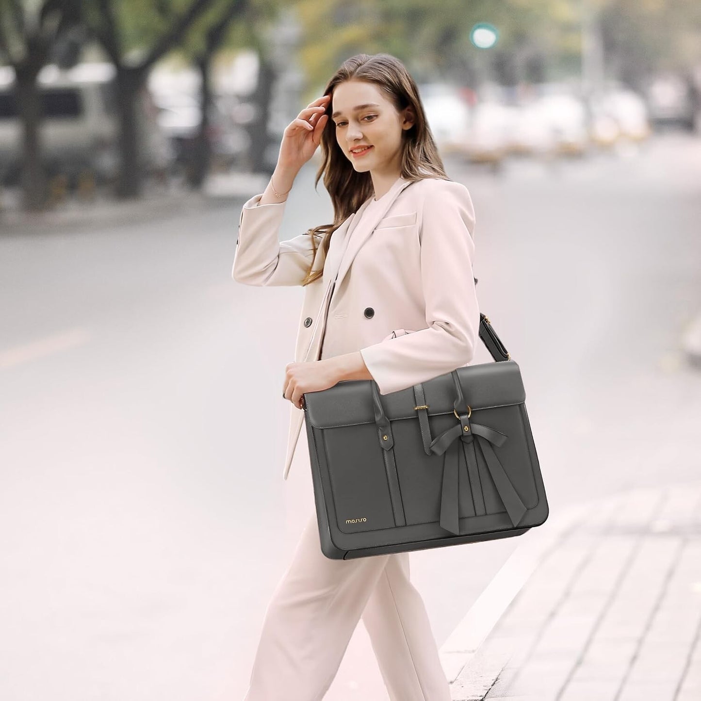 Women's PU Leather Laptop Bag Convertible Backpack Bowknot