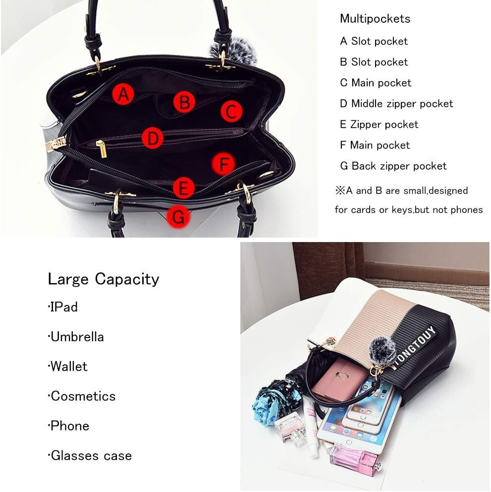 Women's PU Leather Satchel Shoulder Tote Handbag Purse
