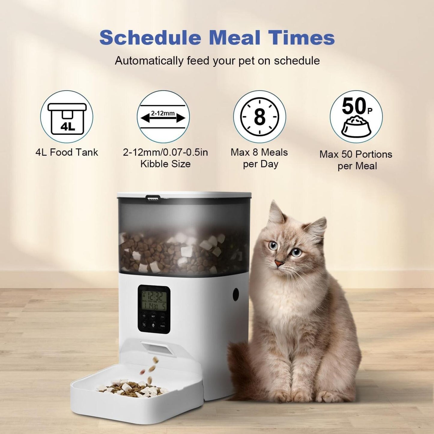 Automatic Cat Feeder, Food Dispenser with 10s Voice Recorder