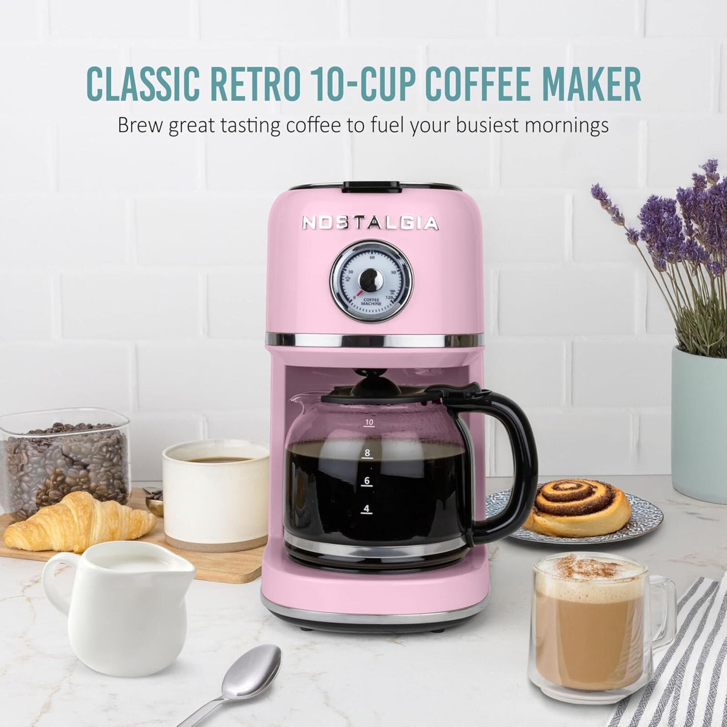 Retro 10 Cup Coffee Maker One-Touch Drip Brew Pink 50oz Carafe