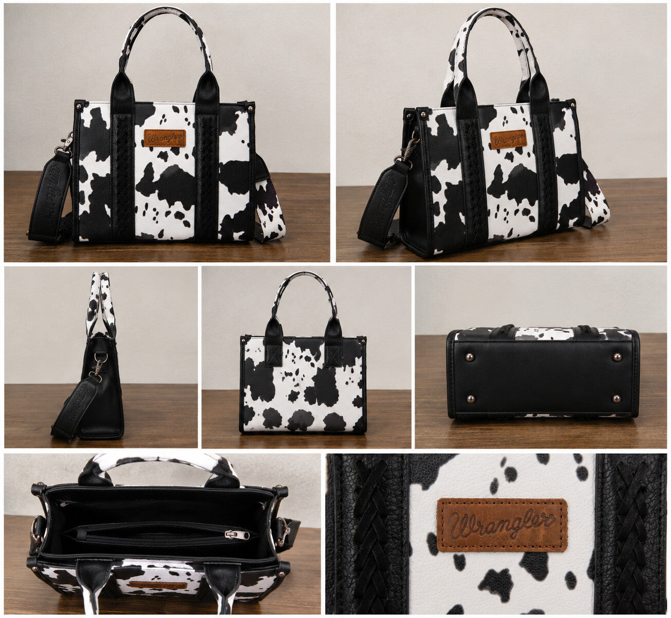 Women's Cow Print Tote Bag Purse with Signature Strap