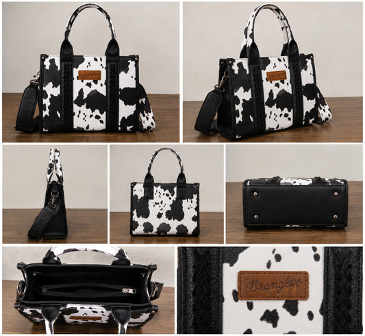 Women's Cow Print Tote Bag Purse with Signature Strap