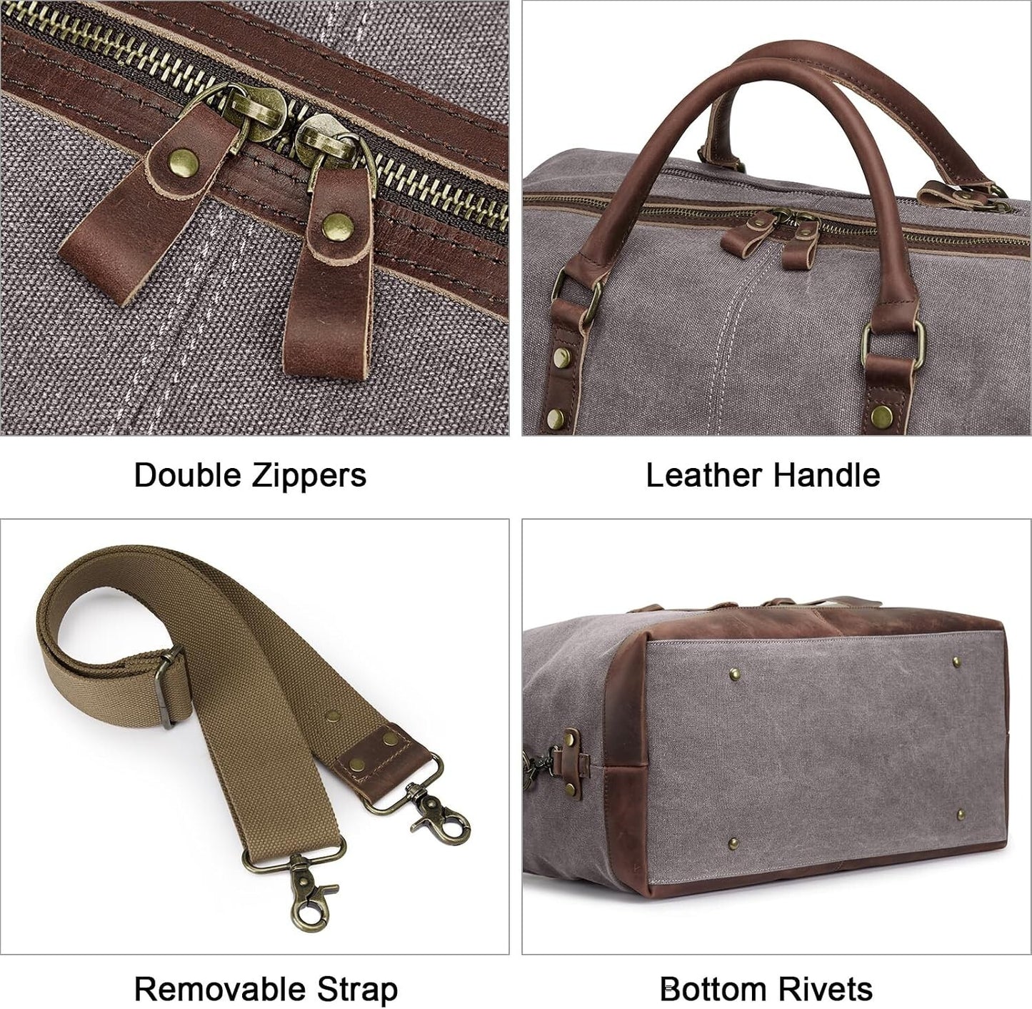 Canvas Travel Duffel Bag Leather Trim Carry On Weekender
