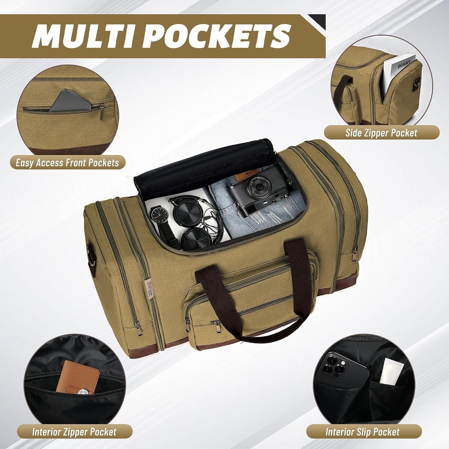 50L Expandable Canvas Travel Duffel Bag Carry On