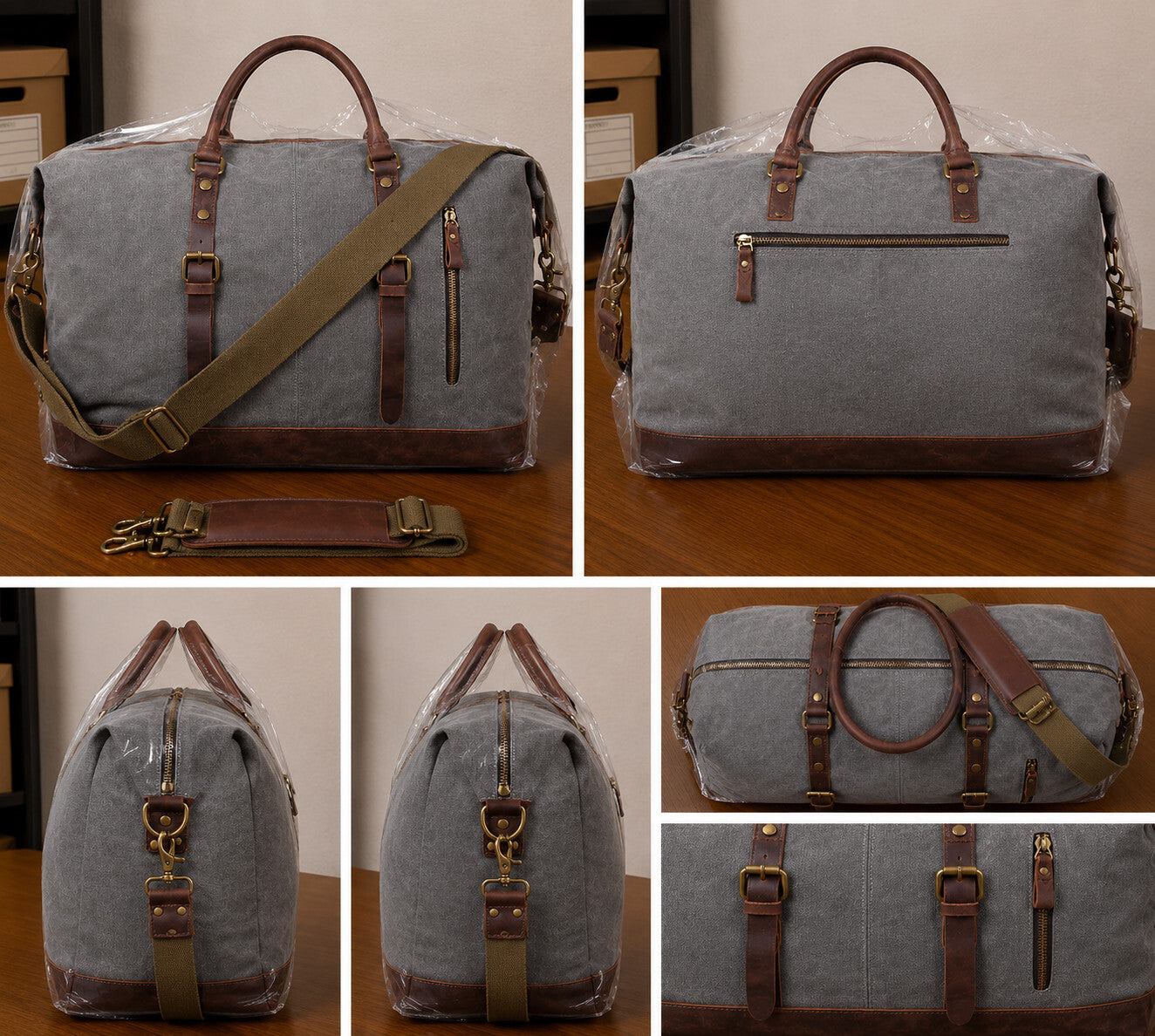 Men's Canvas Travel Duffel Bag Leather Carry On Weekender